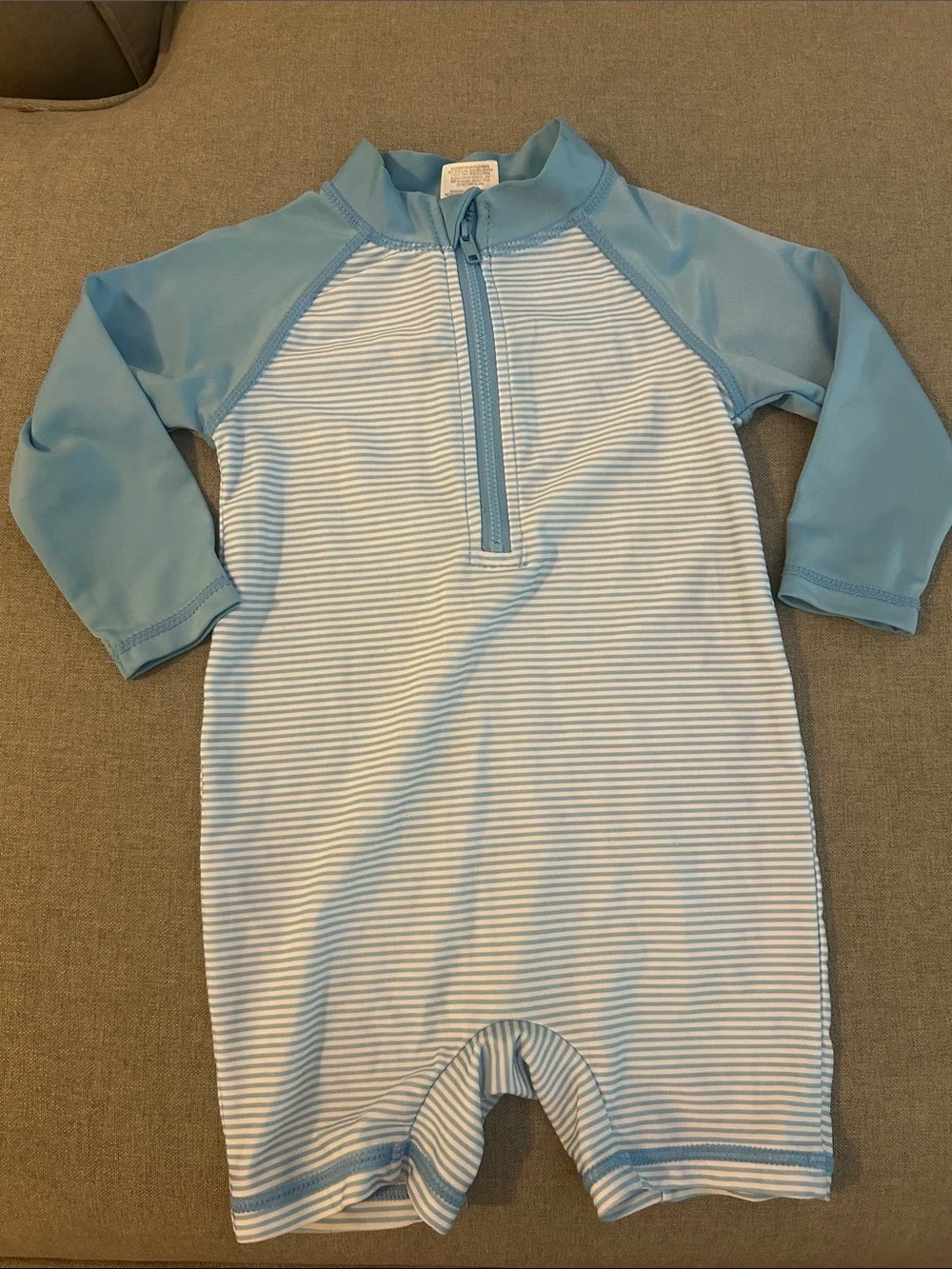 Baby Blue Stripe Rashguard One-Piece Swim